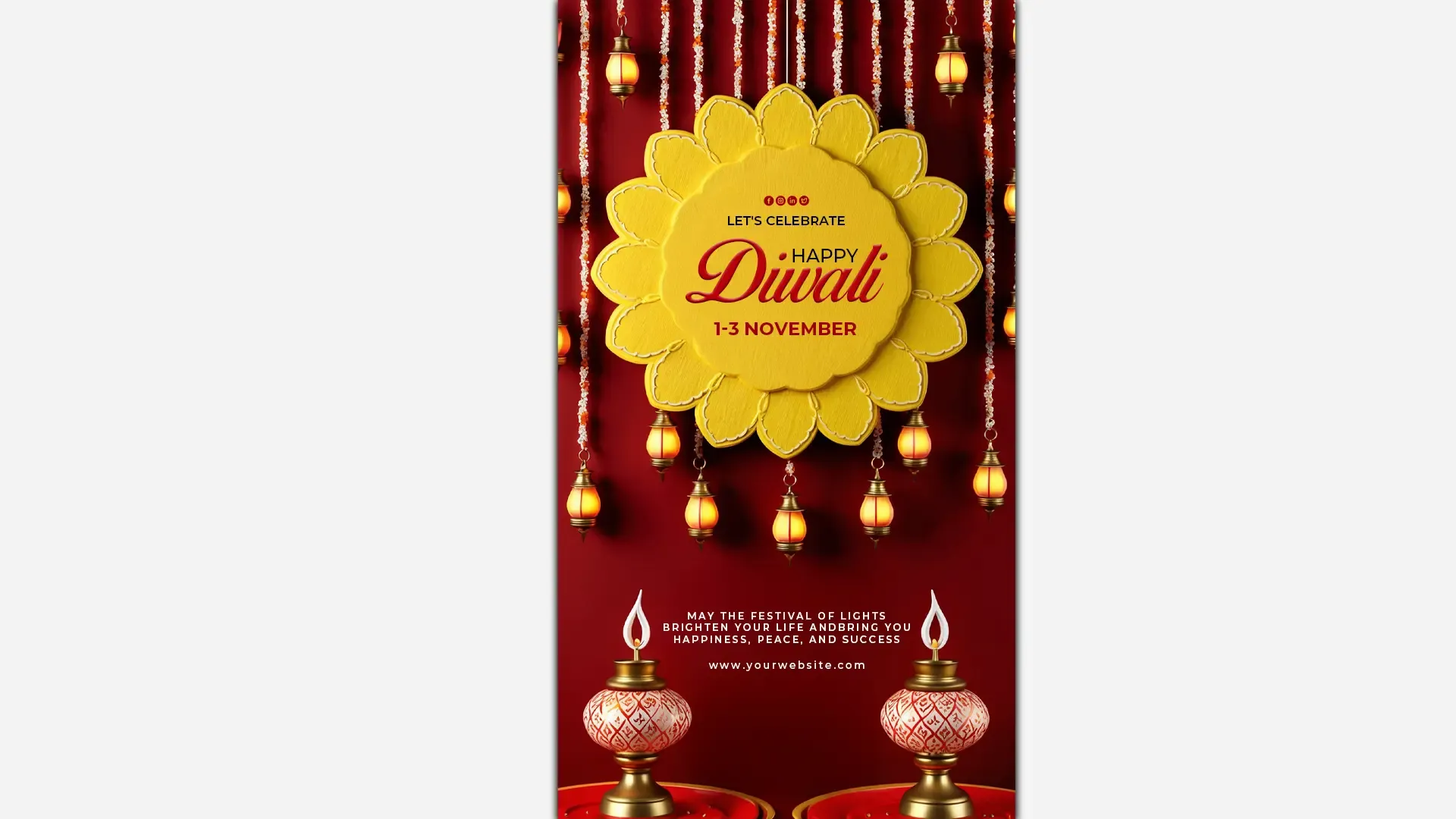 Luxurious Golden Lantern-Themed Diwali Greeting Instagram Story Template